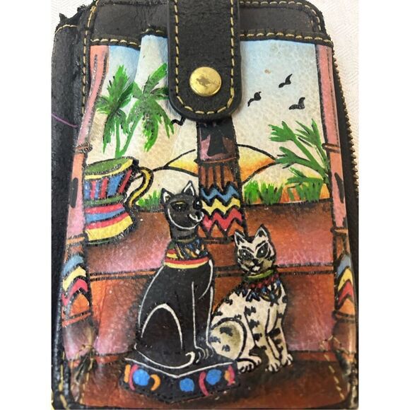 Sharf Wristlet Wallet Egyptian Cats Black Gold 6"x4" - Picture 2 of 6